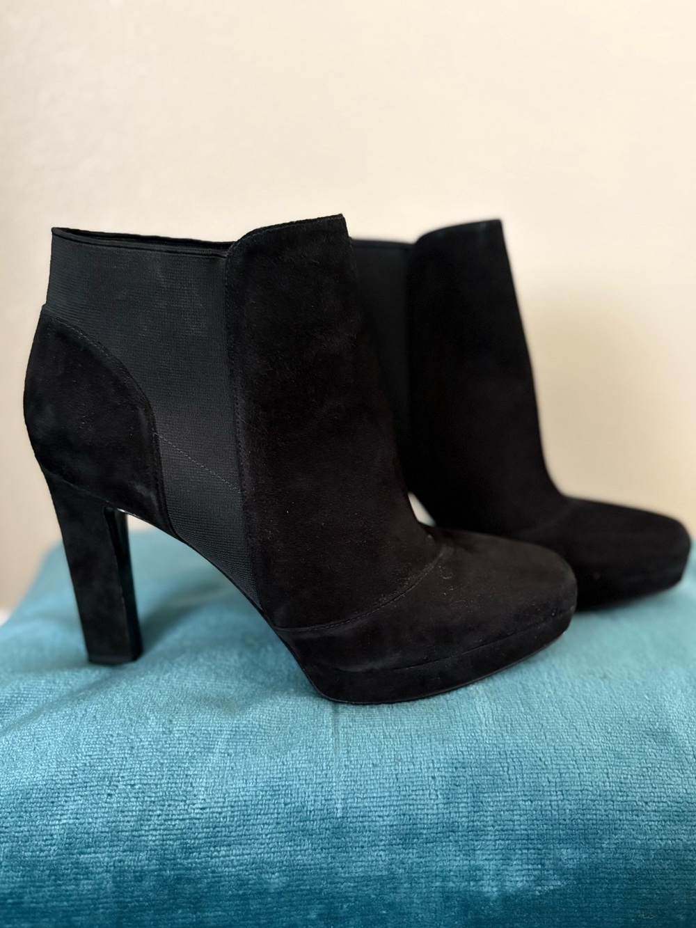 Via Spiga Black Suede Platform High Heel Ankle Booties Size 10M Leather NWTNB